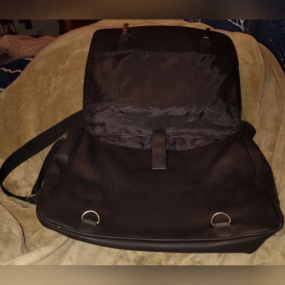 Yves Saint Laurent Parfum Black Vinyl Messenger Bag Vintage